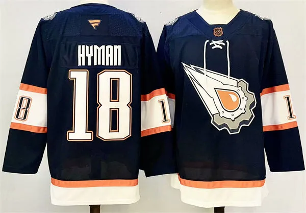 Youth Edmonton Oilers #18 Zach Hyman Fanatics Navy Reverse 2.0 Retro Primegreen Jersey